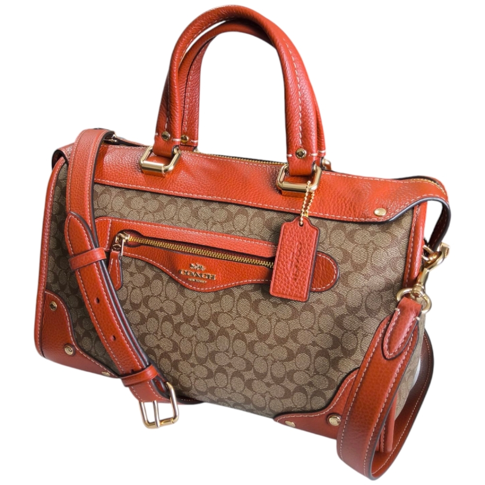 Coach Millie Satchel in Colorblock - Signature C Khaki and Terracotta - Picture 2 of 14
